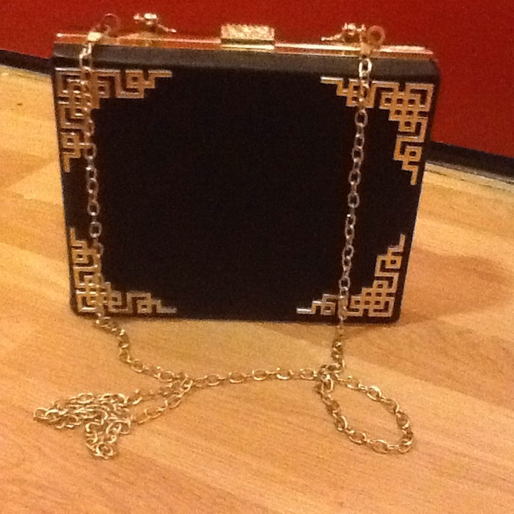 Black and Gold Accent Chained Box Purse